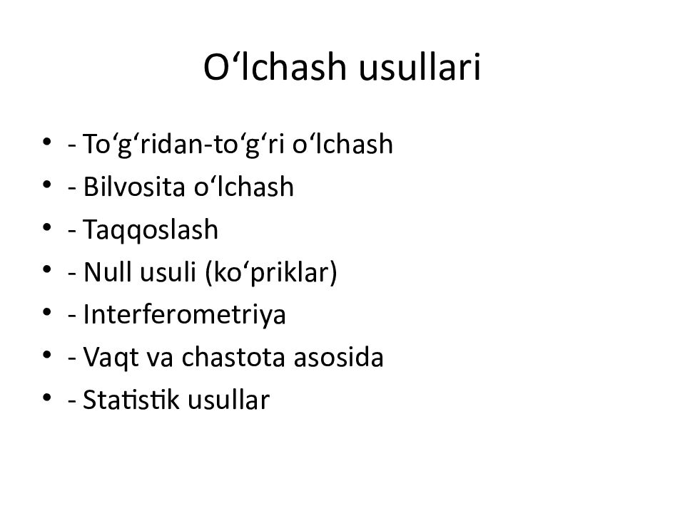 O‘lchash usullari