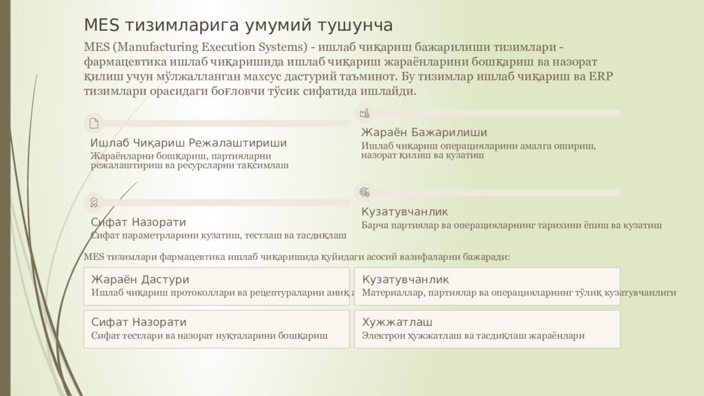 Фармацевтик ишлаб чикаришда автоматлаштирилшан бошкарув тизимлари.(