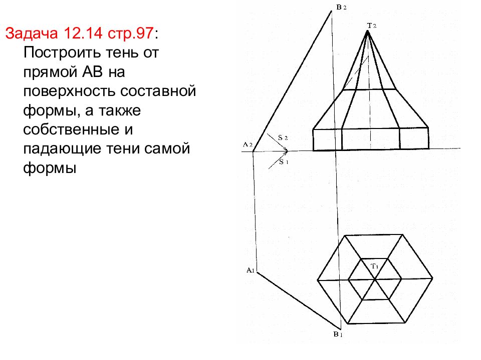 Построение тени конуса. Построить падающие тени от прямых. Трехцентровый купол построение. Построение тени от усеченной пирамиды.