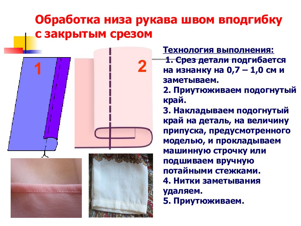 Вподгибку с открытым срезом этапы выполнения