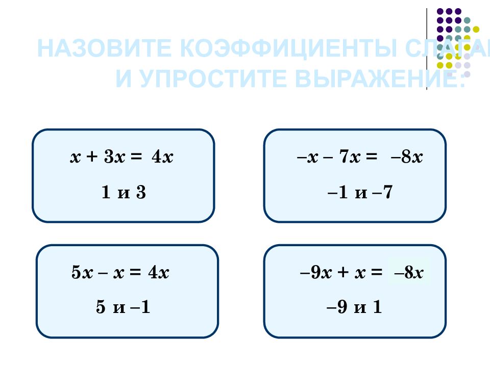 Подобные слагаемые 6 класс презентация виленкин