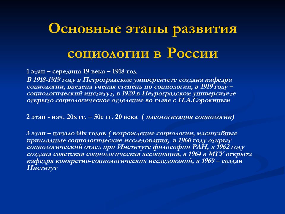 Основные этапы развития социологии презентация