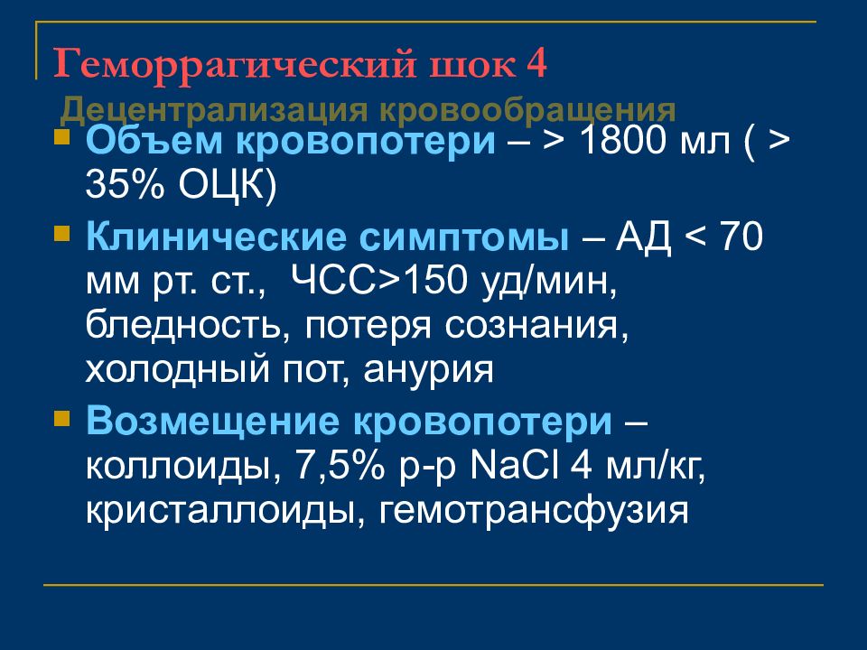 Гиповолемический шок анестезиология и реаниматология презентация