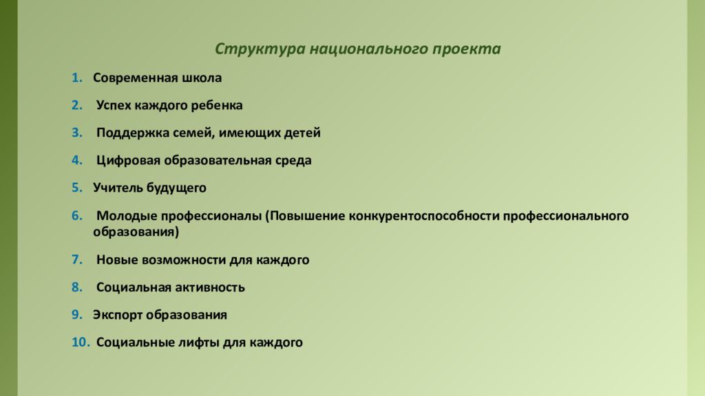 Экспорт образования национального проекта образование