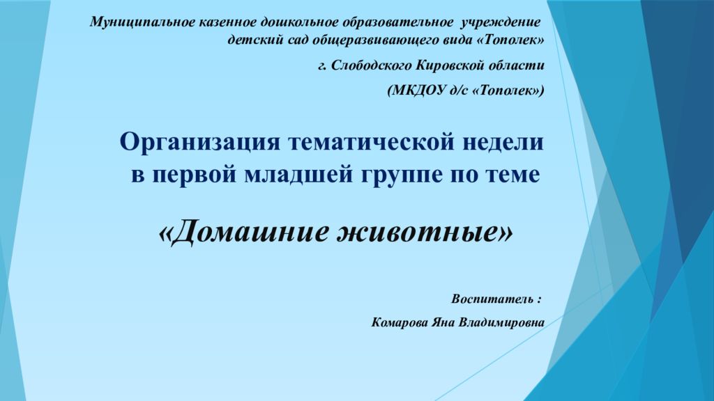 Организация тематической недели в первой младшей группе по теме «Домашние животные»