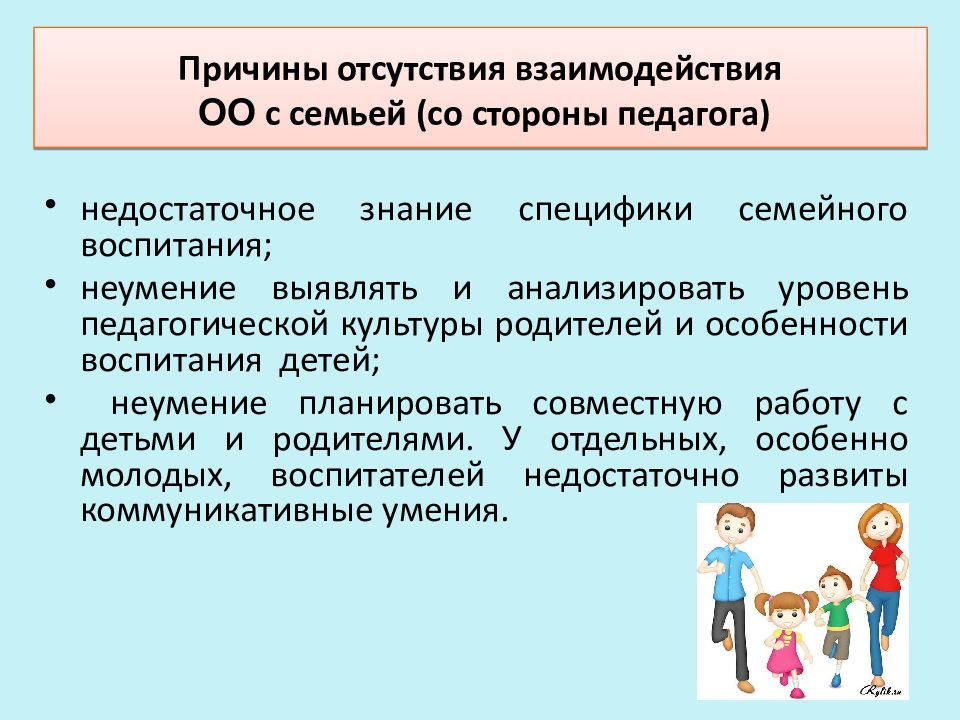 Взаимодействие общественное объединение. Причины отсутствия взаимодействия педагога с семьей. Выявление уровня педагогической культуры родителей. Трудности взаимодействия с семьей. Причины отсутствия взаимодействия ДОУ С семьей.