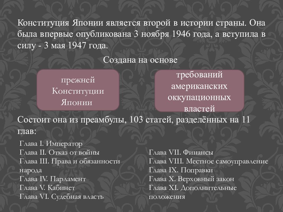 Конституция мэйдзи. Конституция Японии 1946 г. Конституция Японии 1947. Структура Конституции Японии 1889. По Конституции 1947 г Япония.