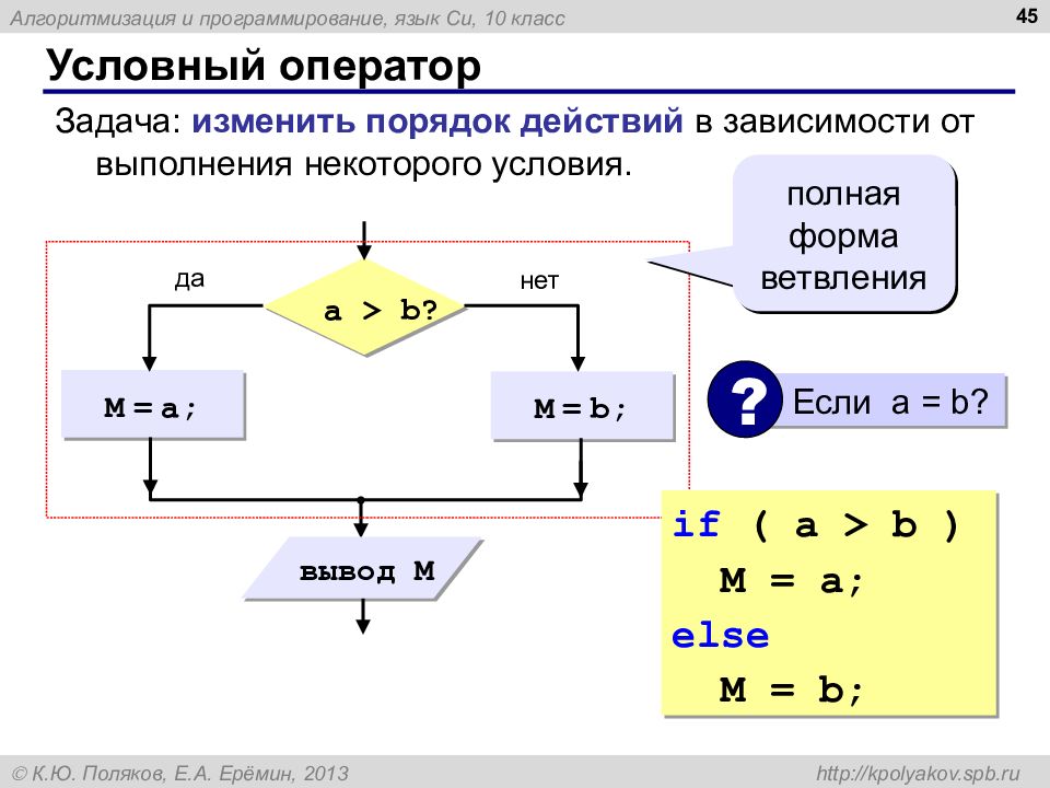 Альтернативный вариант условного оператора