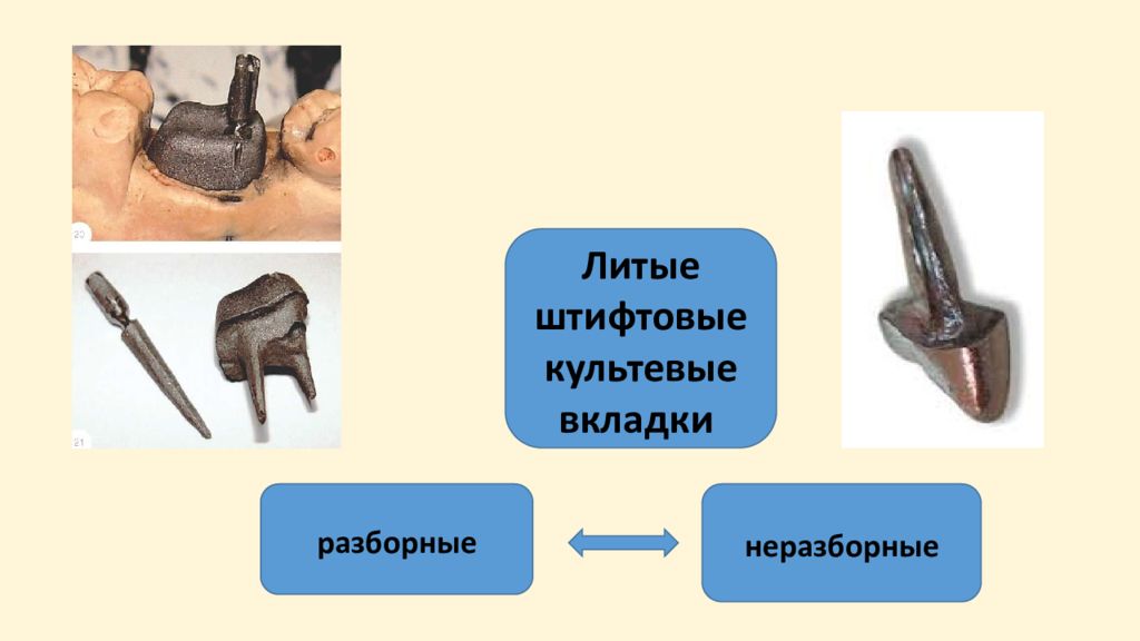 Штифтовые зубы. Литая культевая Штифтовая вкладка. Штифтовые рамки.