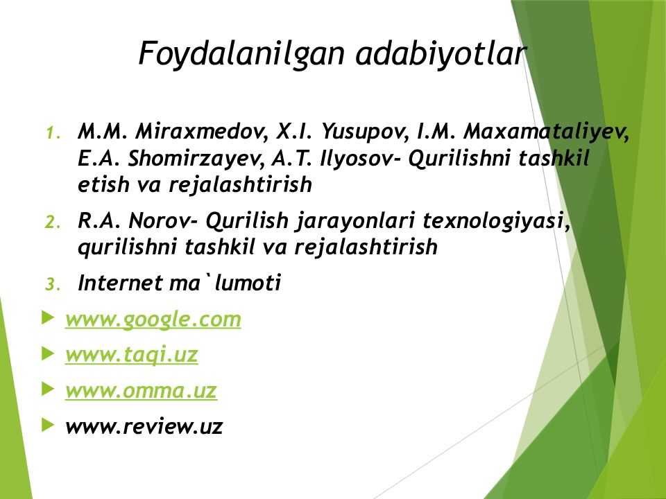 Foydalanilgan adabiyotlar