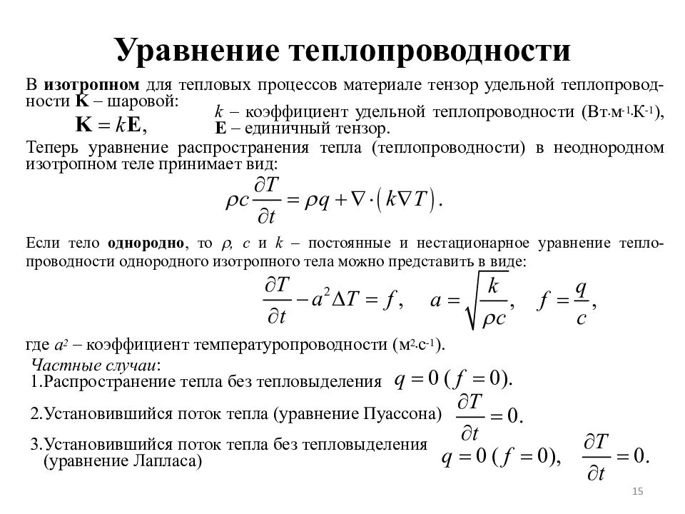 Уравнение теплопроводности закон фурье. Дифференциальное уравнение теплопроводности Фурье. Аналитическое решение уравнения теплопроводности. Метод Фурье для неоднородного уравнения теплопроводности задачи.