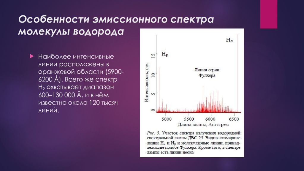 Наиболее интенсивно. Спектр молекулы водорода. Спектр излучения молекулярного водорода. Спектр поглощения молекулярного водорода. Вращательный спектр молекулы водорода.