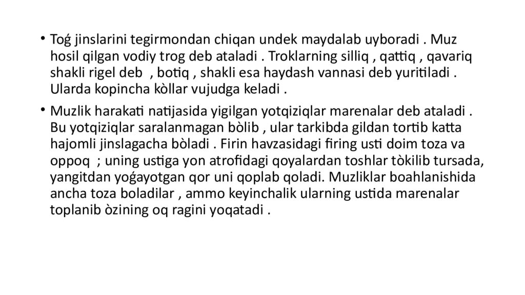 Mavzu : Muzliklarning turlari va tarqalishi. Muzliklarning gidrologik Mavzu : Muzliklarning turlari va tarqalishi. Muzliklarning gidrologik