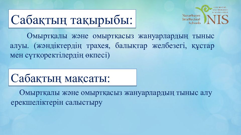 Омыртқалы және омыртқасыз жануарлардың тыныс алуы. ( жәндіктердің трахея,