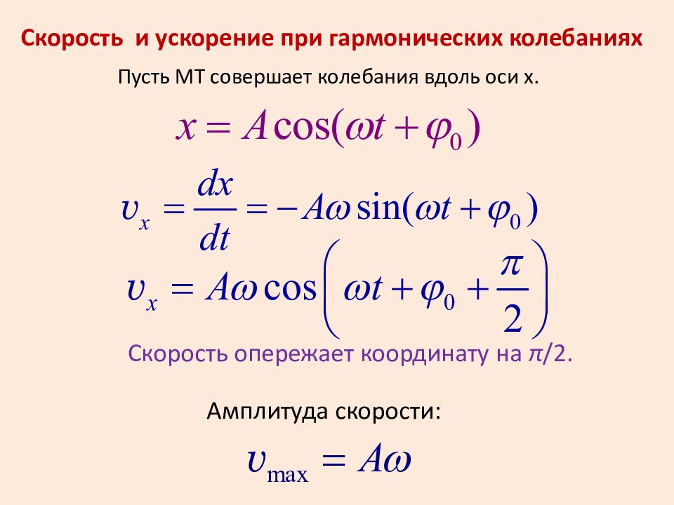 Период ускорения. Уравнение скорости при гармонических колебаний формула. Скорость при гармонических колебаниях. Ускорение при гармоническиз колеб.