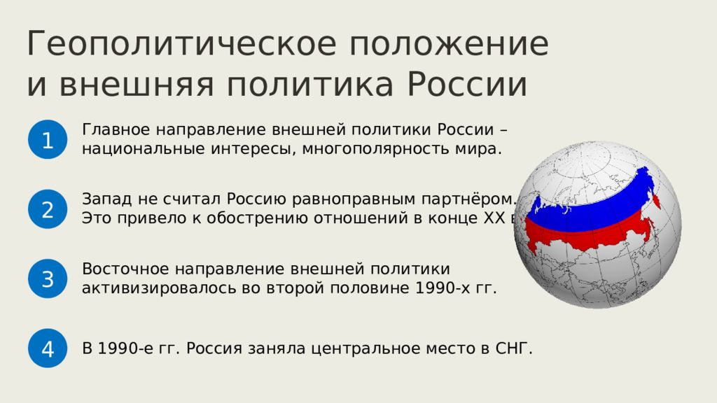 Геополитическое положение и внешняя политика в 1990 е гг презентация 11 класс