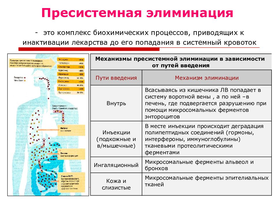 Активно участвует в процессах. Механизмы пресистемной элиминации. Пресистемная элиминация лекарственных средств. Пристенная элиминация. Престстемная илимиоайцтя это.