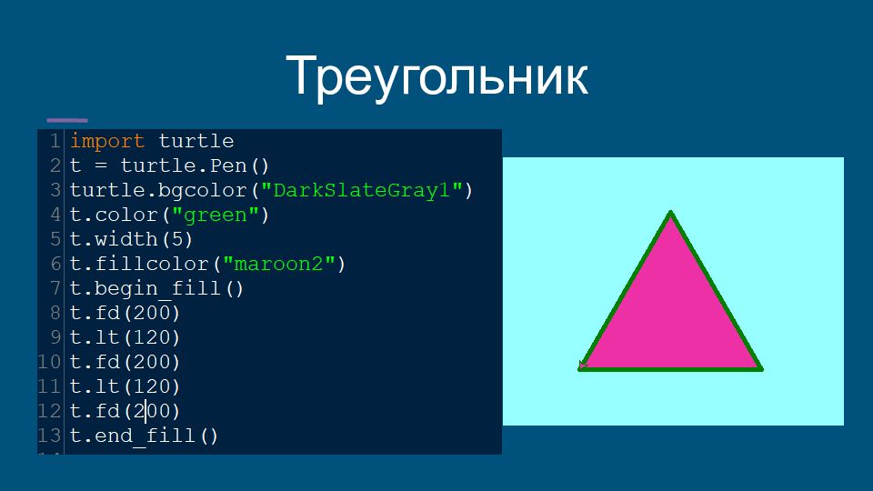 Как нарисовать треугольник в python turtle