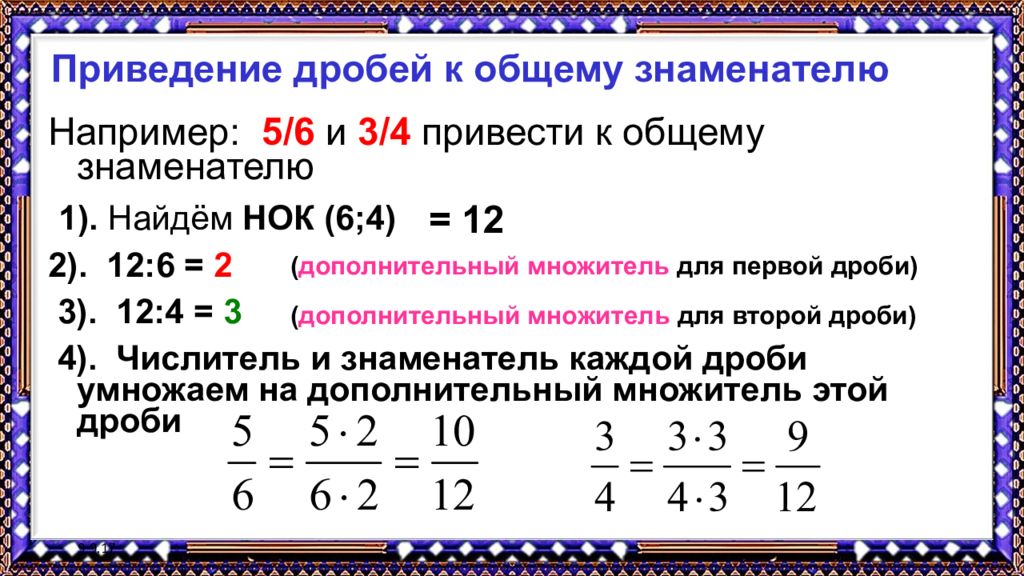 Приведите дробь 5. Приведение к общему знаменателю 4 класс. Приведение дробей к общему знаменателю 6 правило. Алгоритм приведения дробей к общему знаменателю 6 класс. 5 Класс математика сокращение дробей правило.