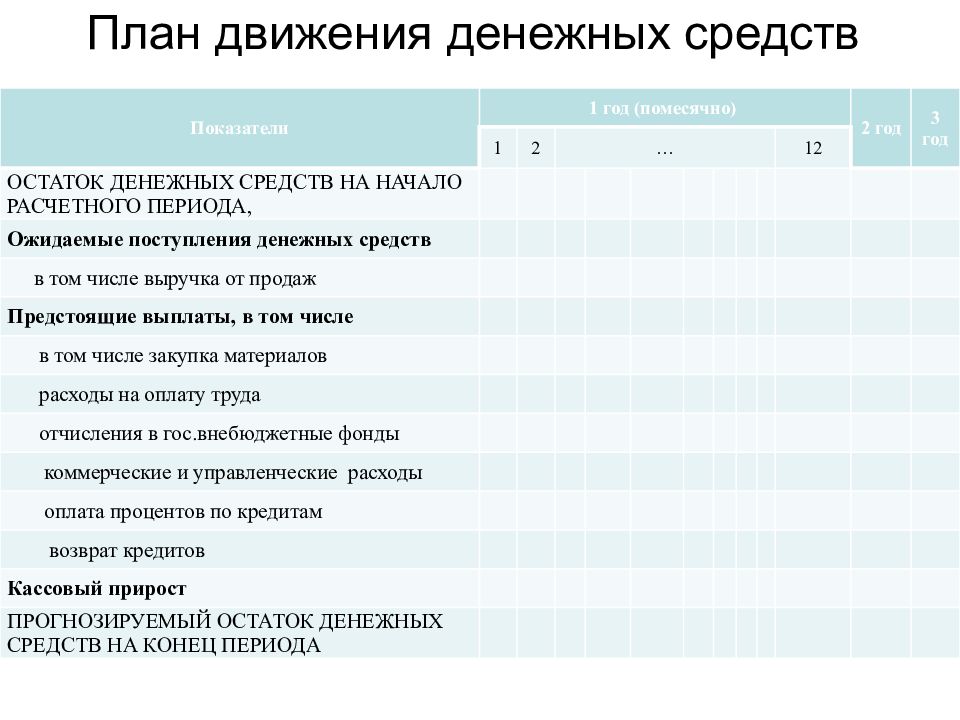 План денежных поступлений и выплат