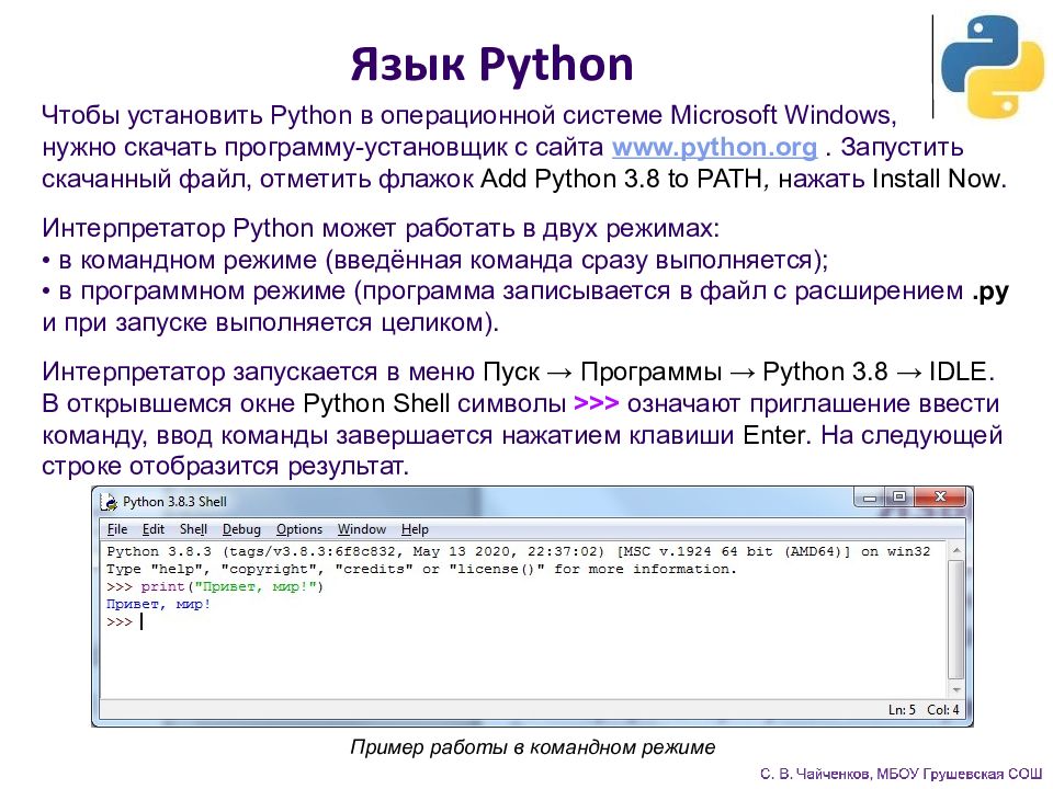 Презентация по языку программирования python