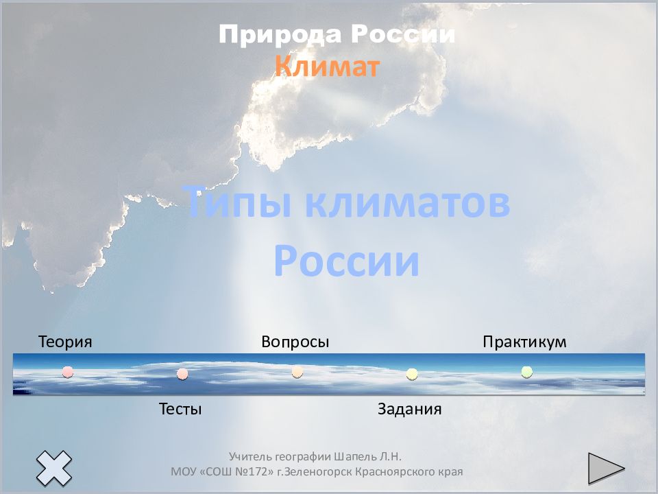 Природа России Типы климатов России Учитель географии Шапель Л.Н. МОУ «СОШ