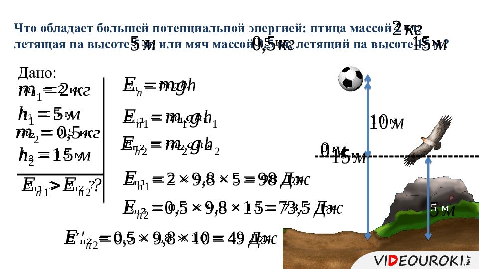 Какое из тел на рисунке обладает большей потенциальной энергией относительно стола