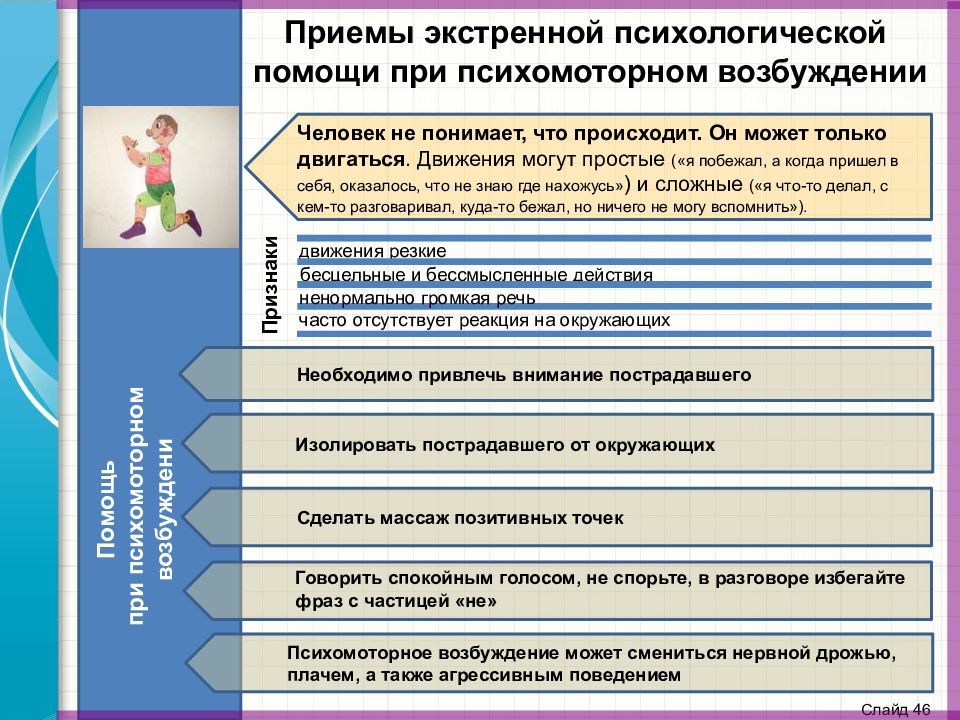 Прием поддержка. Приемы психологической поддержки. Приемы психологической поддержки пациента при нервном возбуждении. Виды психомоторного возбуждения. Оказание помощи при психомоторном возбуждении.