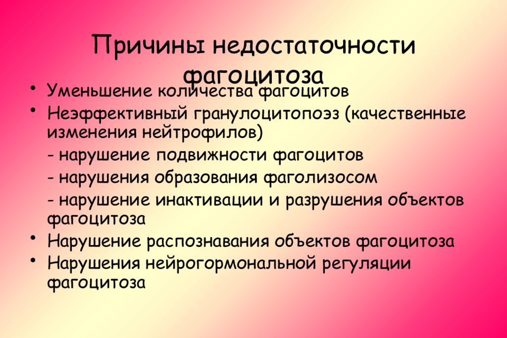 Причина патологии. Причины недостаточности фагоцитоза. Причины нарушения фагоцитоза. Причины патологии фагоцитоза. Причины и последствия нарушений фагоцитоза..