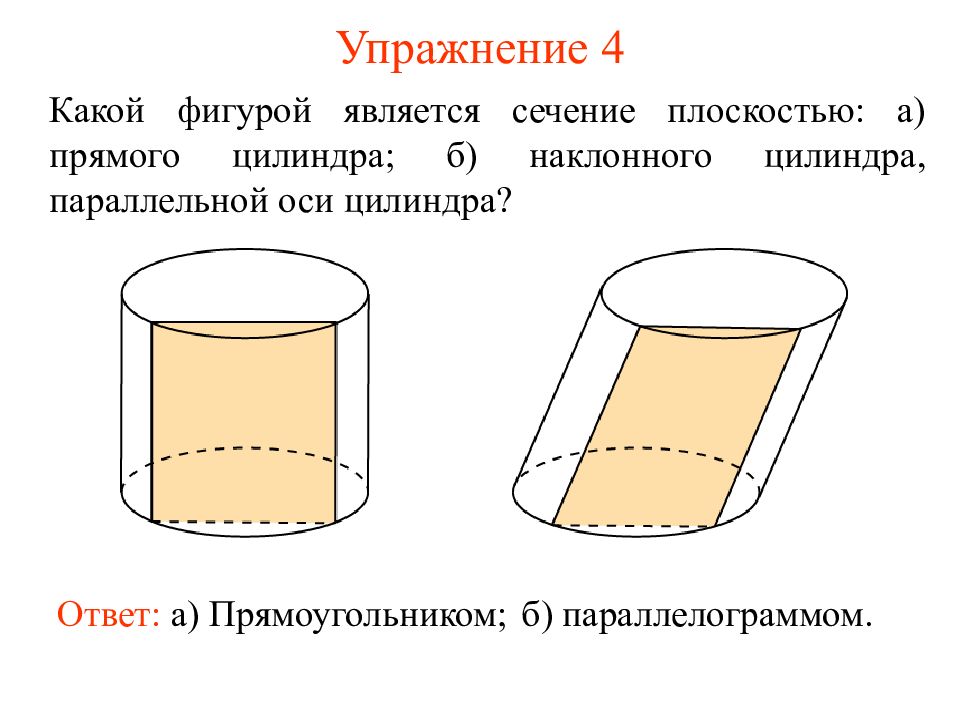 Цилиндр какая фигура. Осевое сечение наклонного цилиндра. Осевое сечение прямого цилиндра плоскостью. Сечение наклонного цилиндра. Фигуры сечения цилиндра.