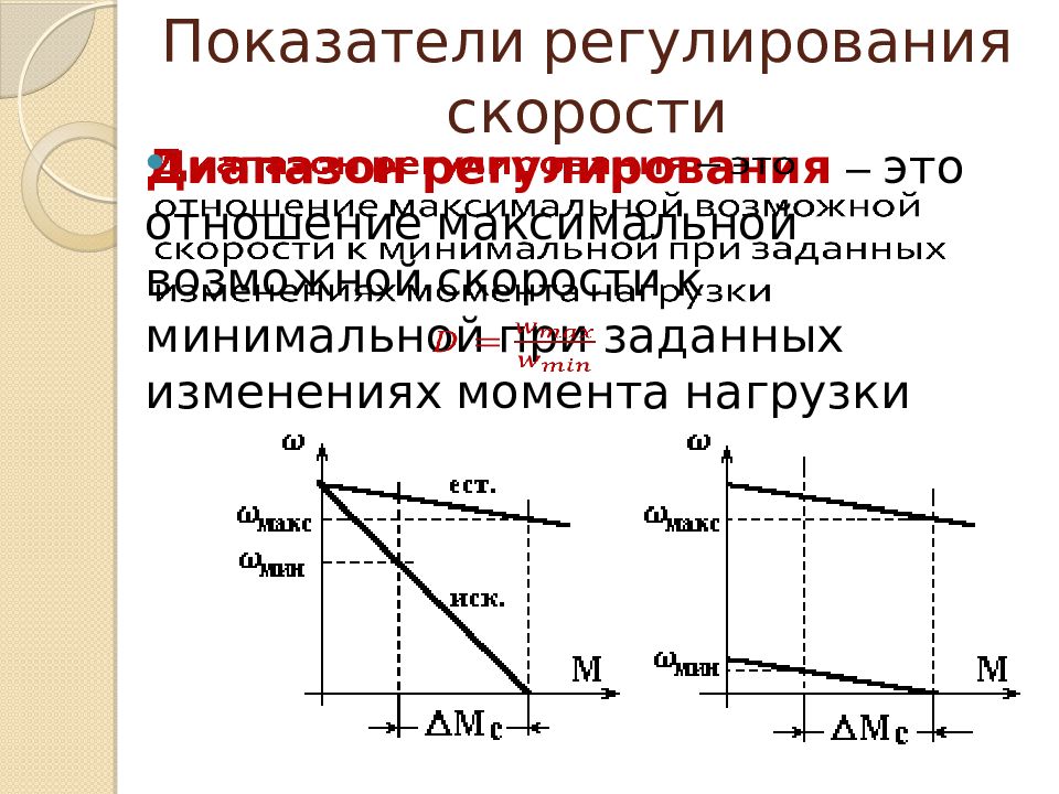 Характеристика расположенного. Регулирование скорости электропривода. Коэффициент регулирования. Параметр регулирования скорости. Диапазон регулирования скорости электропривода формула.