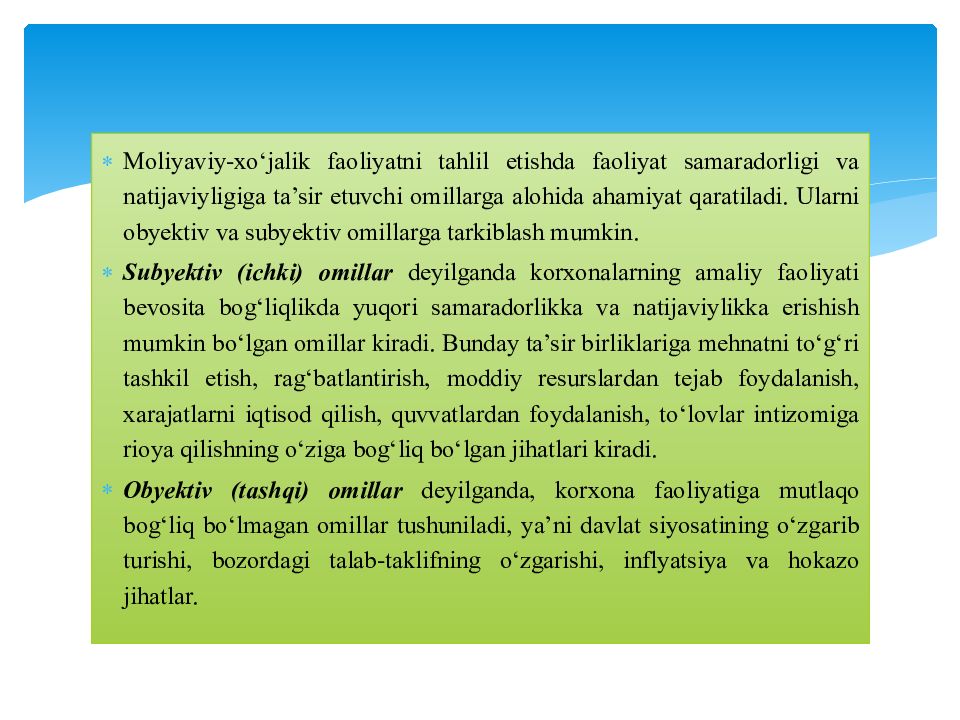 MOLIYAVIY TAHLIL FANI 1-MAVZU : MOLIYAVIY TAHLIL FANINIG NAZARIY ASOSLARI MOLIYAVIY TAHLIL FANI 1-MAVZU : MOLIYAVIY TAHLIL FANINIG NAZARIY ASOSLARI