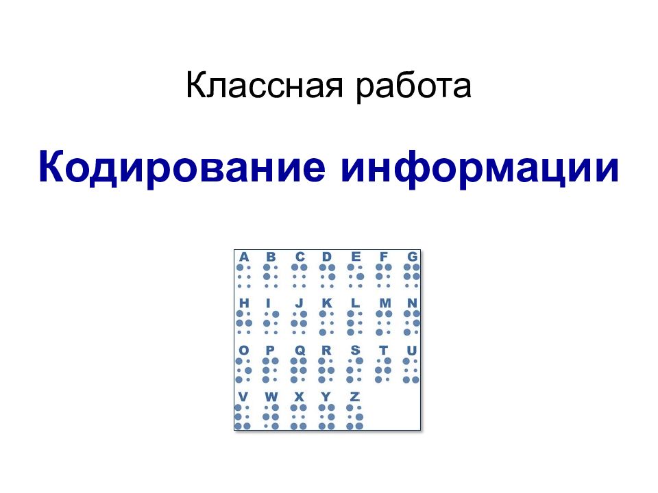 Кодирование информации Классная работа