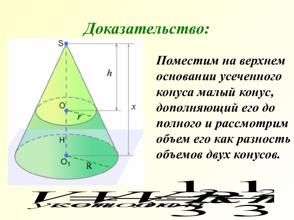 Объем конуса объем усеченного конуса презентация