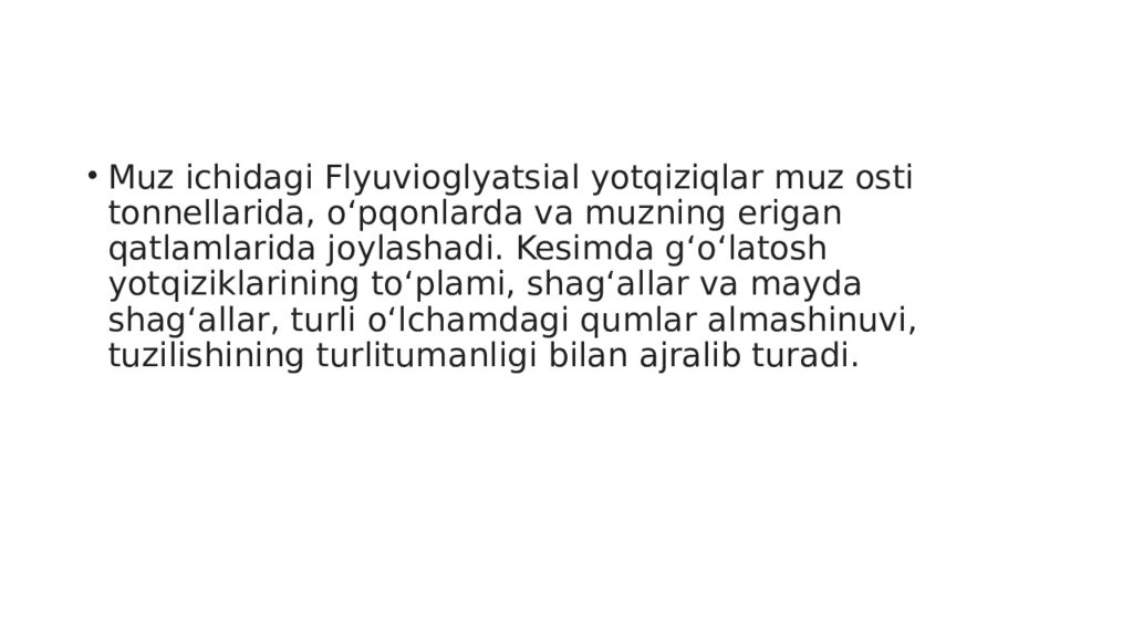 Mavzu : Muzliklarning turlari va tarqalishi. Muzliklarning gidrologik Mavzu : Muzliklarning turlari va tarqalishi. Muzliklarning gidrologik