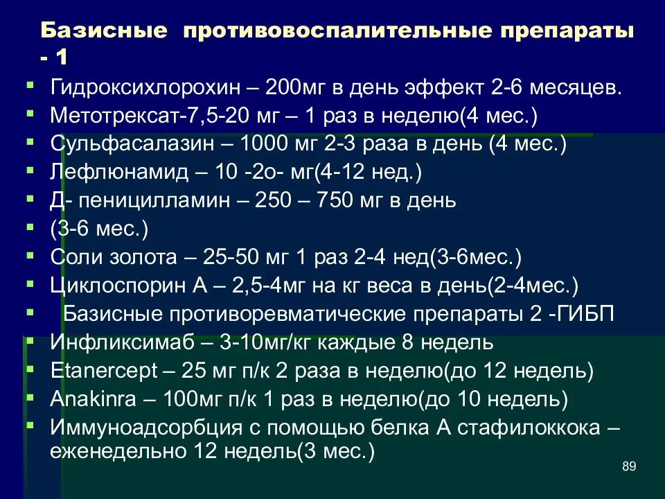 Схема лечения артрита у взрослых