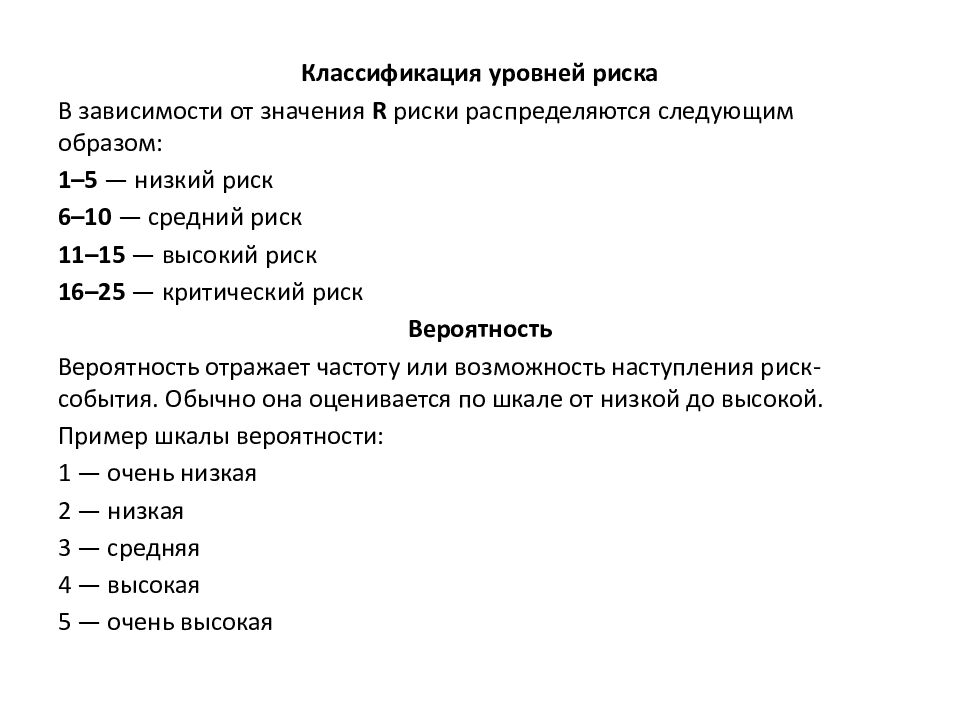 Построение матрицы оценки рисков по уровню вероятности и воздействия