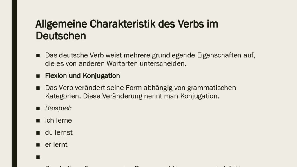 Allgemeine Charakteristik des Verbs im Deutschen