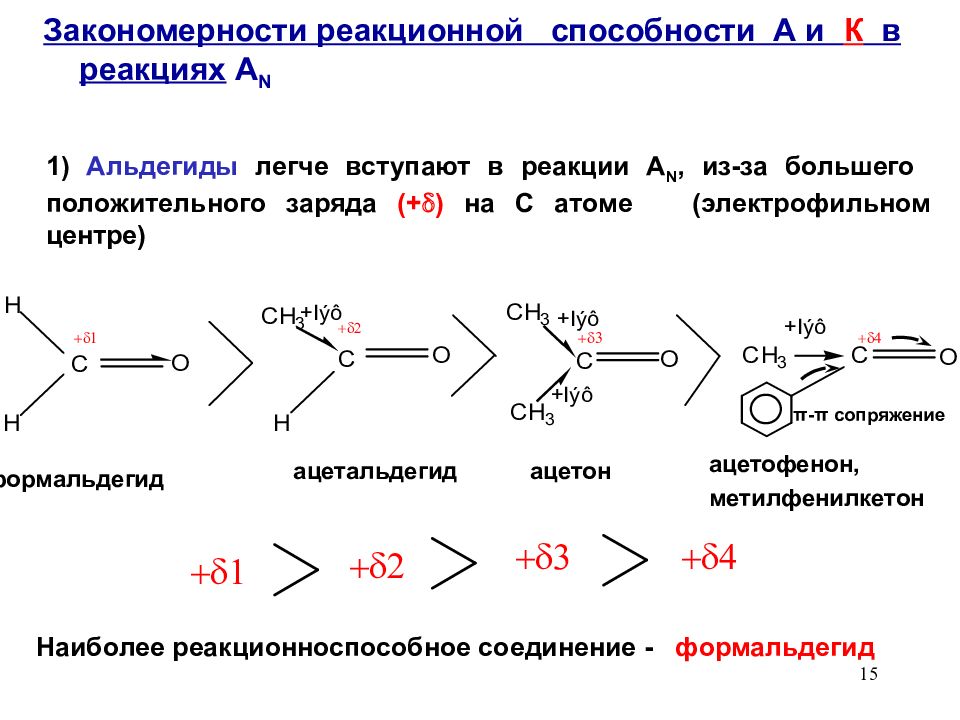 B c реакция. Ацетофенон реакционная способность. Реакционная способность в реакциях ароматического электрофильного. Электрофильные центры альдегидов. Влияние сопряжения на реакционную способность сопряженных систем.