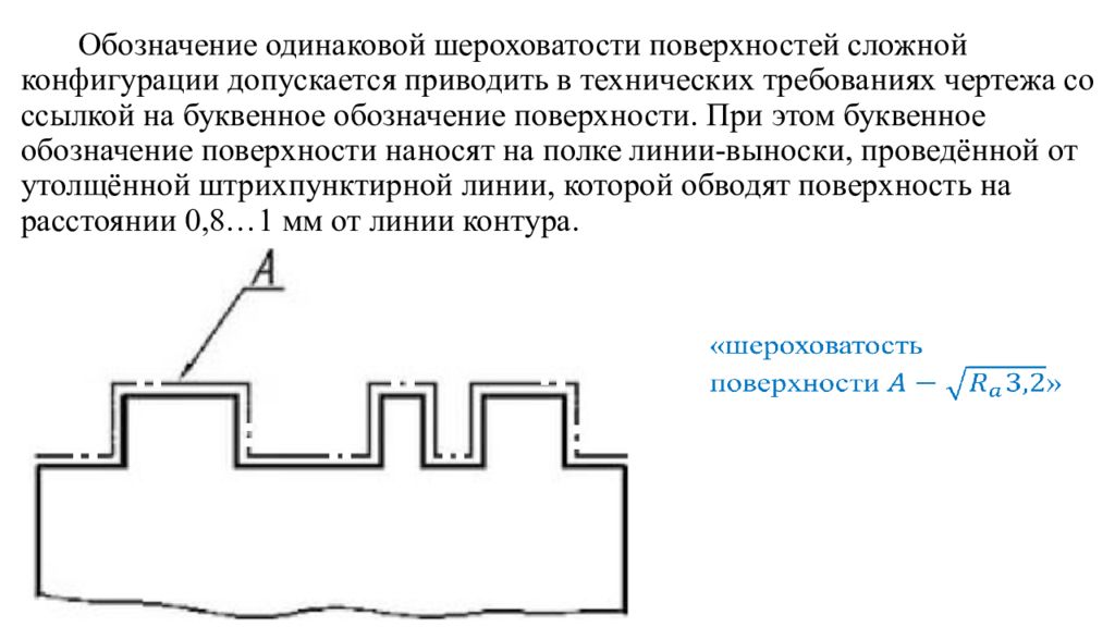 Обозначение поверхности. Шероховатость сложной поверхности. Шероховатость на выноске. Выноска шероховатости на чертеже.