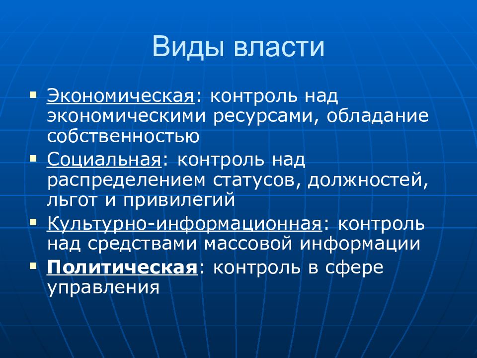 Каковы основные виды власти в проекте