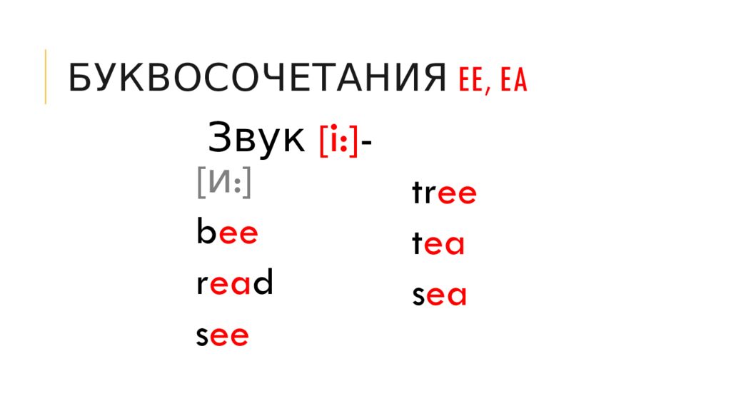 Буквосочетания EE, EA