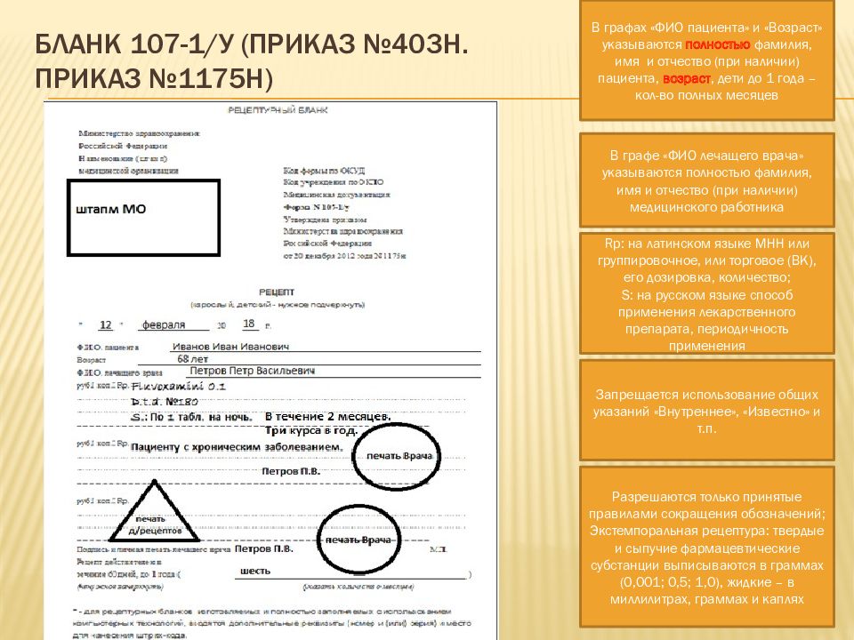 Рецепт на лекарство образец