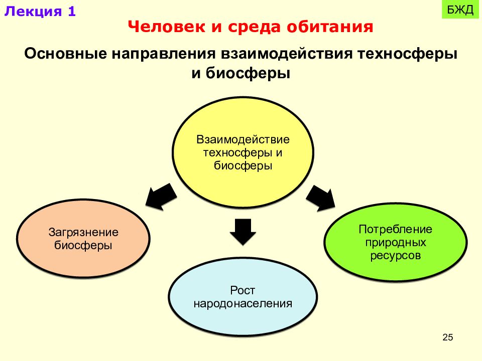 Расположите в правильном порядке элементы схемы взаимодействия человека со средой обитания