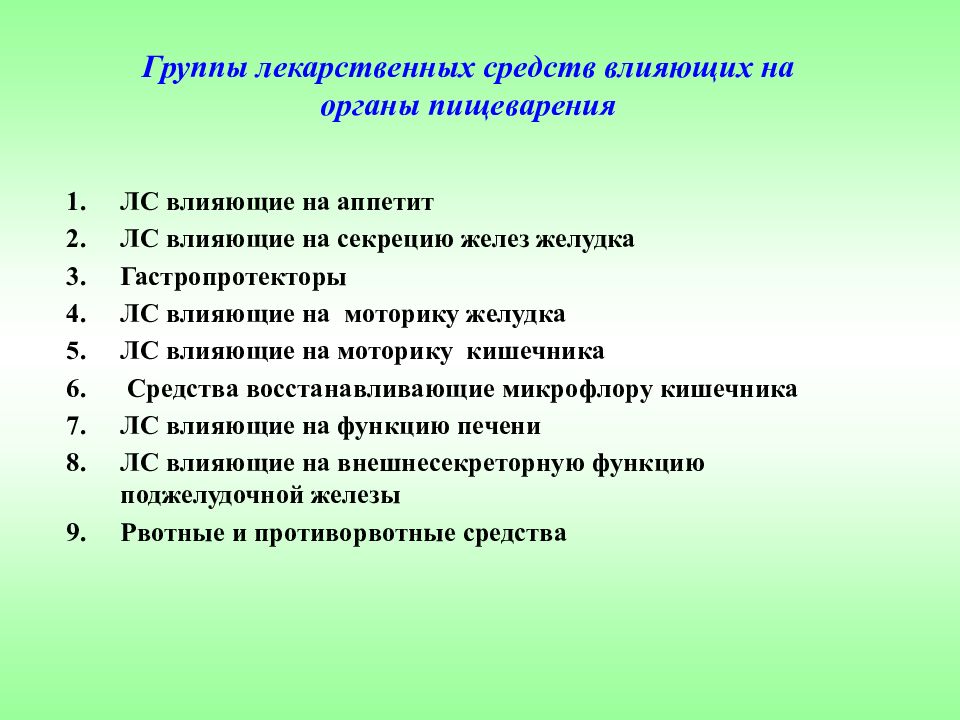 Средства влияющие на жкт фармакология презентация