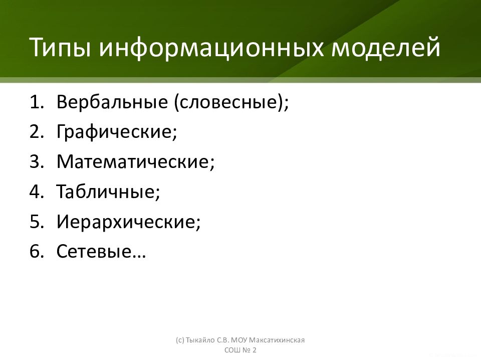 Типы моделей. Типы информационных моделей. Основные виды информационных моделей. Виды информационных моделей табличные иерархические. Математические графические Словесные.