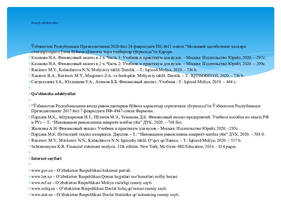 MOLIYAVIY TAHLIL FANI 1-MAVZU : MOLIYAVIY TAHLIL FANINIG NAZARIY ASOSLARI MOLIYAVIY TAHLIL FANI 1-MAVZU : MOLIYAVIY TAHLIL FANINIG NAZARIY ASOSLARI