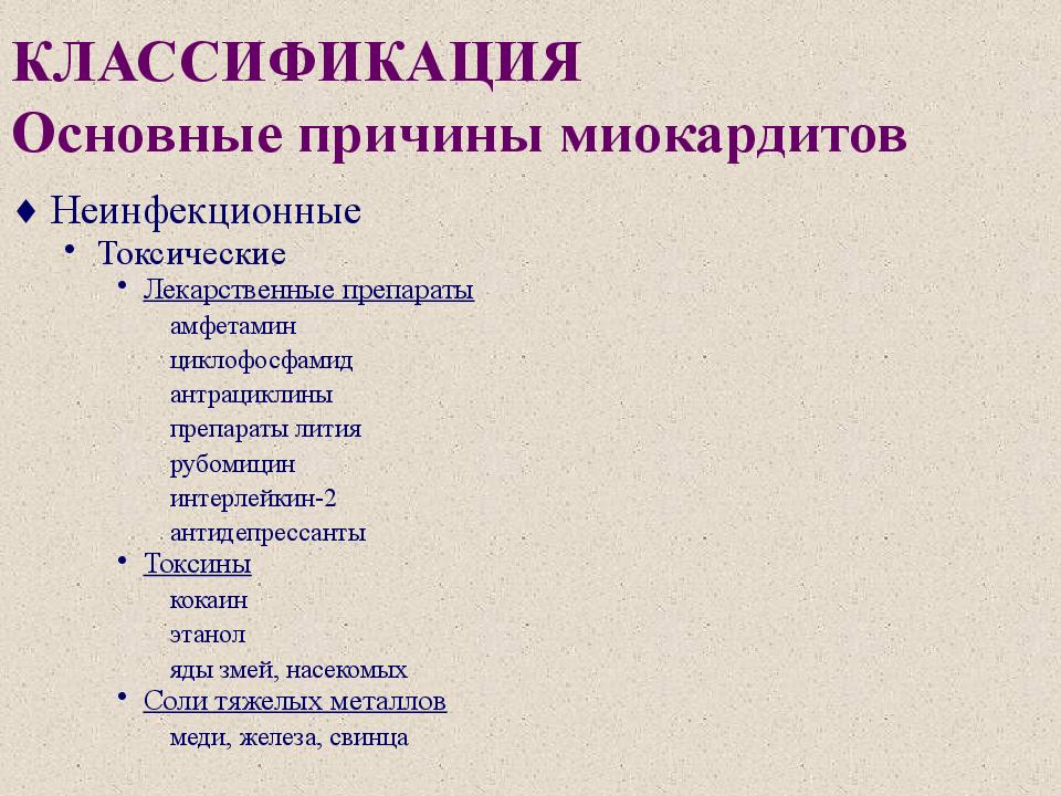 Миокардит лечение у женщин. Причины развития миокардита. Лекарственный миокардит. Неинфекционные причины миокардита. Препараты при миокардите.