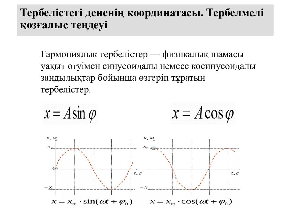 Тербелістегі дененің координатасы. Тербелмелі қозғалыс теңдеуі