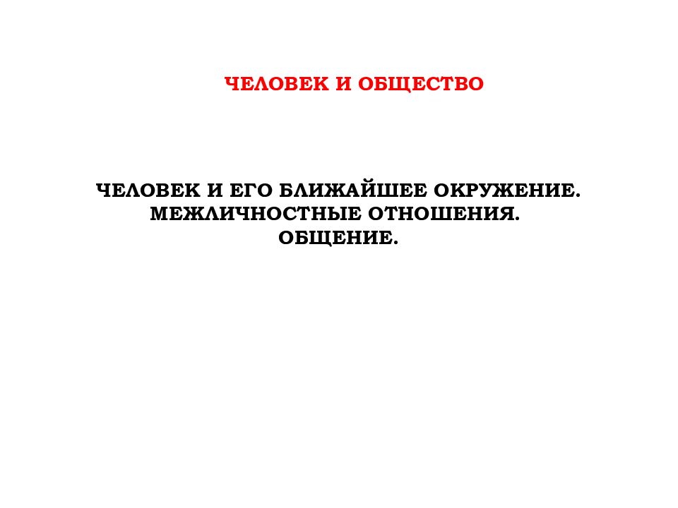 Человек и его ближайшее окружение. Межличностные отношения. Общение.